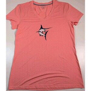 White Water Gear Pink Sword Fish Short Sleeve Shirt Size Medium V-neck